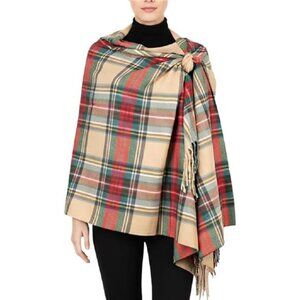 Beige Oversized Tartan Scarf for Women – Cashmere-Feel Winter Shawl 80" x 30"